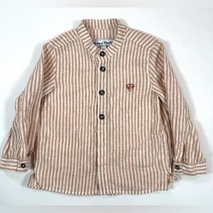 TARTINE ET CHOCOLAT Linen Blend Striped Shirt 2A (2 Years) Tan White